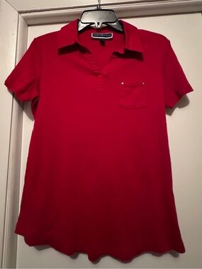 Karen Scott Bright Red Polo Shirt with Chest Pocket